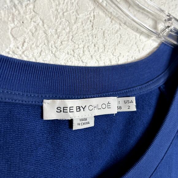 See by Chloe Sweatshirt Dress Pockets Bottom Pleat Womens Size 2 Blue Bow - Picture 4 of 8